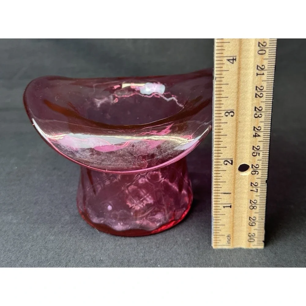 Vintage Cranberry Red Art Glass Hat Vase 3.5